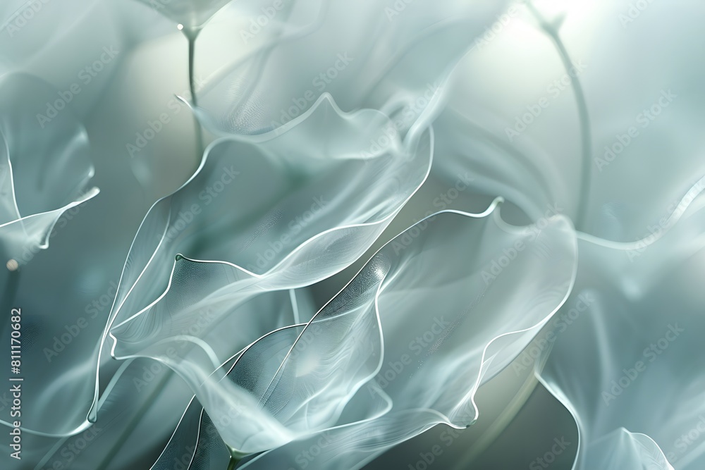 Aufkleber glass panels with frosted edges float in space, casting soft shadows on the underlying elements.