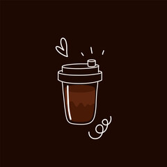 Coffee. Hand drawn traditional morning breakfast drink, cup with latte or cappuccino, doodle drawing, menu background, trendy delicious beverage vector cartoon isolated illustration