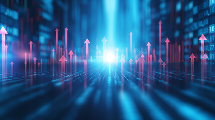 Investing and stock market graph, arrow price record high.