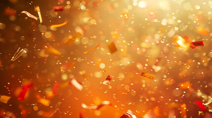 Vivid confetti rain against a rich amber background, offering a warm and joyful visual in full HD.