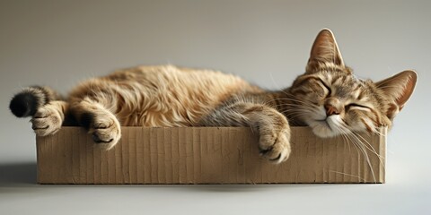 cute ginger cat in a cartoon box 