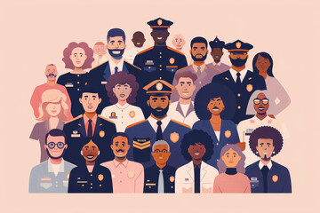 A diverse group of people, including men and women from different ethnicities, standing together in unity for Black History Month, flat illustration style, vector design