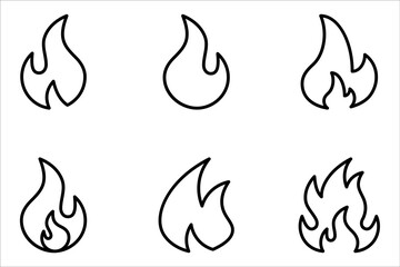 Fire flames, set vector icons illustration on white background