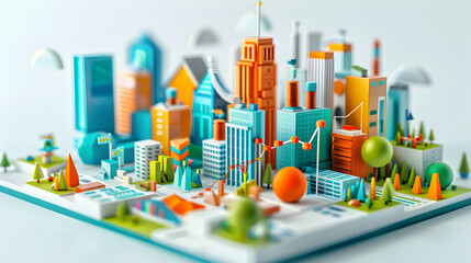 Economist Analyzing Market Trends Concept: 3D Business Flat Illustration of Strategic Planning and Growth Patterns Prediction in Isometric Scene