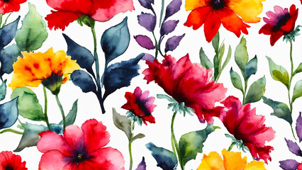 Watercolor flowers seamless repeat pattern 16:9 with copyspace