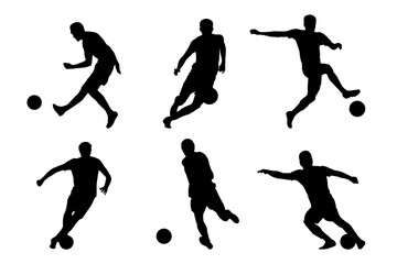 football Soccer player with ball silhouette. Players Set. High quality isolated on white background. Vector illustration
