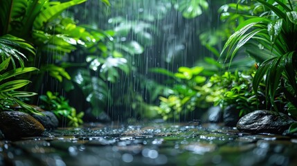 Fototapeta premium Serene Rainfall in the Tropical Forest