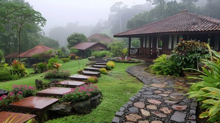 Fototapeta premium Tranquil Villa on the Rainforest Edge