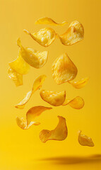 Naklejka premium Cascading Potato Chips in Mid-Air