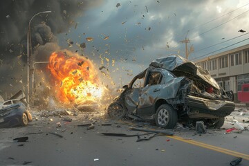 Fototapeta premium Pandemonium Parkway: Multiple Vehicle Collision Chaos