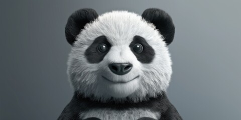 Close up of a panda bear on a gray background. Perfect for wildlife and animal themes