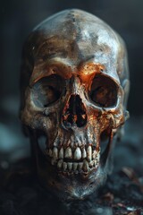 A skull with teeth and a black background, AI