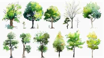 Beautiful watercolor painting of a bunch of trees. Perfect for nature-themed designs - obrazy, fototapety, plakaty