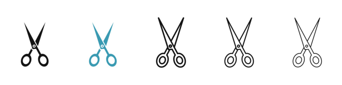 Scissors icon set. Trim vector icon. Barber haircut scissor sign for UI designs.
