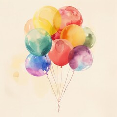 Colorful balloons in flat design, side view, birthday party theme, water color, Analogous Color Scheme