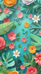 Flowers garden in flat design, top view, spring bloom theme, animation, Analogous Color Scheme - obrazy, fototapety, plakaty