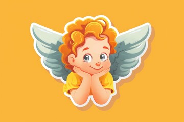 Cartoon cupid angel deep in thought, perfect for Valentine's Day projects - obrazy, fototapety, plakaty