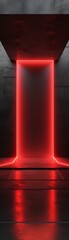 Red glowing portal in a dark room