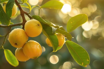 Exotic Guava Orchard with Yellow Fruits on Leafy Branches