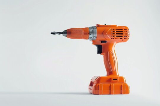 A professional orange cordless drill on a plain white background. Ideal for construction and DIY projects