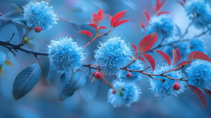 background of blue fluffy flowers in macro photography style