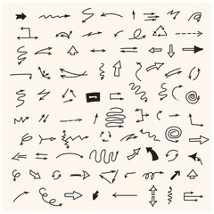 Obraz premium Vector set of hand-drawn arrows with style doodle and line art