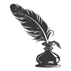 Silhouette Scroll paper and quill in inkwell black color only