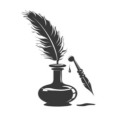 Silhouette Scroll paper and quill in inkwell black color only