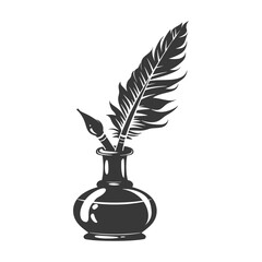 Silhouette Scroll paper and quill in inkwell black color only