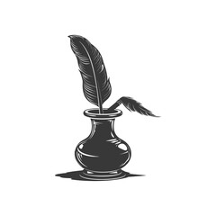 Silhouette Scroll paper and quill in inkwell black color only