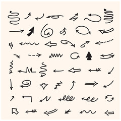 Vector set of hand-drawn arrows with style doodle and line art