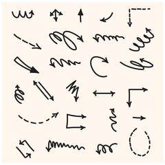 Vector set of hand-drawn arrows with style doodle and line art