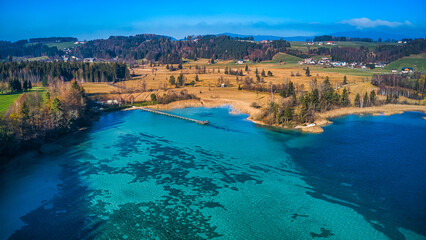 Aerial View of Fuschlsee in Salzkammergut, Austria, Vibrant Alpine Lake with Crystal Clear...