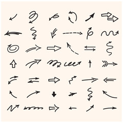 Vector set of hand-drawn arrows with style doodle and line art