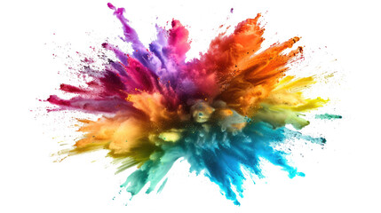 Explosion of colored powder, isolated on transparent background