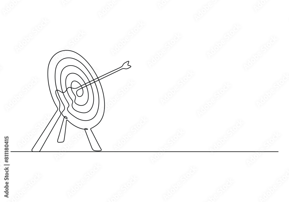Poster continuous single line drawing of arrow on the target. concept of business challenge. premium vector