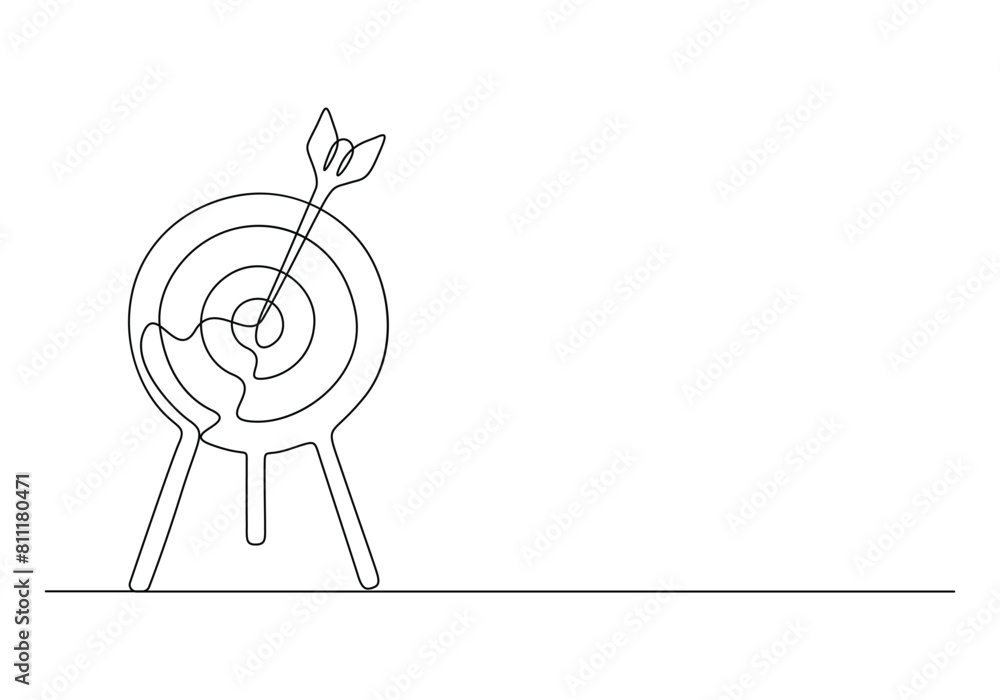 Poster continuous single line drawing of arrow on the target. concept of business challenge. premium vector