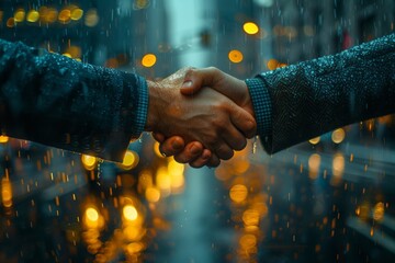 handshake in the city at night