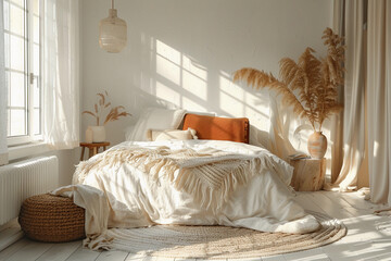 cozy interior of a bedroom, boho style