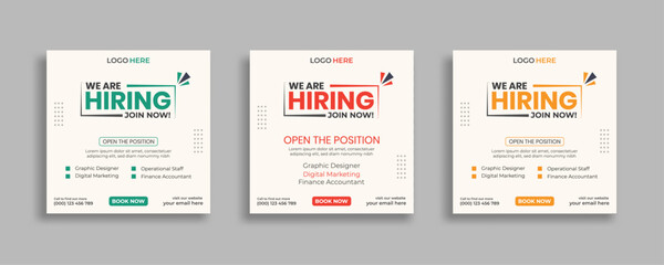 We are hiring job vacancy social media post or square web banner template vector design