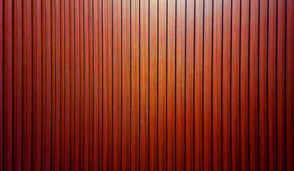 vertical wooden slats texture for interior decoration with light from above. abstract bright red walnut wooden slats in vertical striped line pattern used as background or backdrop.