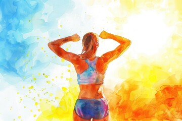 A beautiful woman in a bikini painted in watercolor. Perfect for summer-themed designs