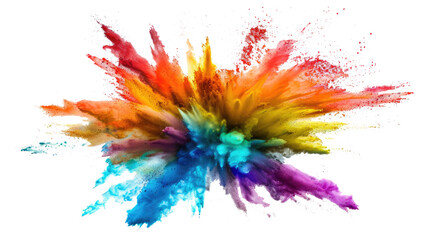 Explosion of colored powder, isolated on transparent background