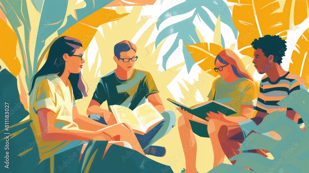 Poster a diverse group of individuals engaged in an intense discussion, absorbed in sharing knowledge and i