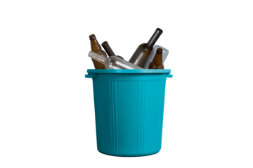 Trashcans, glass, bottles waste sorting, sustainability concept. Recycled plastic trash bins