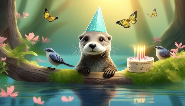 birthday card with a baby otter