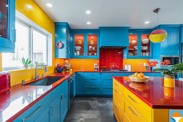 modern kitchen with a bold, colorful design