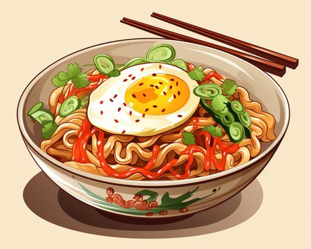 noodles bowl with egg and chopsticks clip art preview