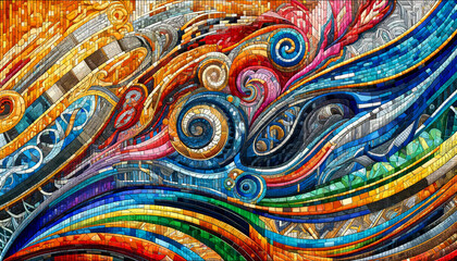 Colorful Abstract Interpretation of a Mosaic Tile Wall
