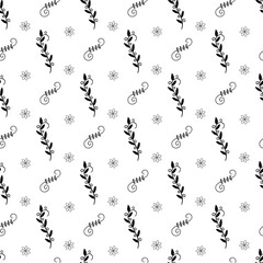 Hand drawn black and white vintage flower pattern.